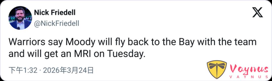 勇士遭遇重創!穆迪左膝重傷明日MRI!傷病專家給出最壞分析