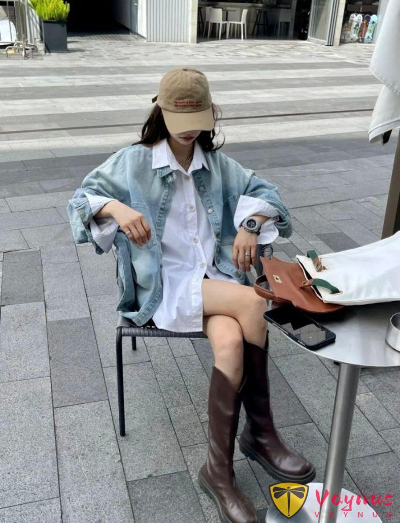 牛仔外套+白襯衫的早秋穿搭