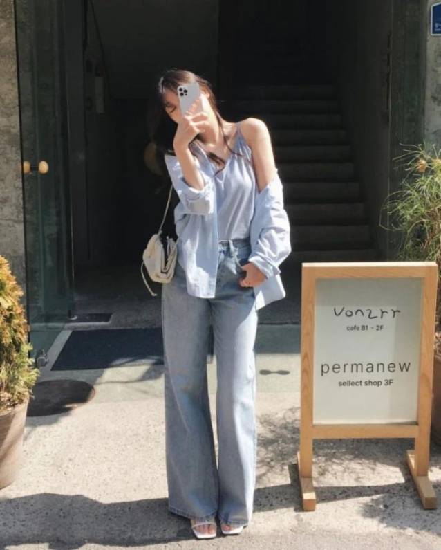 蓝色衬衫穿搭灵感