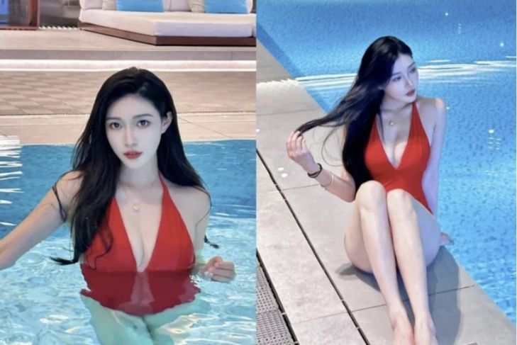 泳池边的3个撩人动作，一招打造天鹅颈，修身泳衣秒出漫画感身材