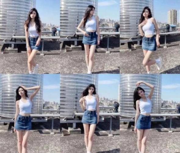 白T牛仔裙，9个动作拍出元气少女感，自然不做作，氛围直接满分