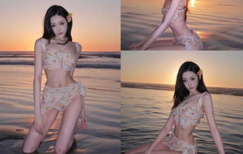 沙灘光影4招心機術，浪漫夕陽襯出天鵝頸，全身線條秒拉滿