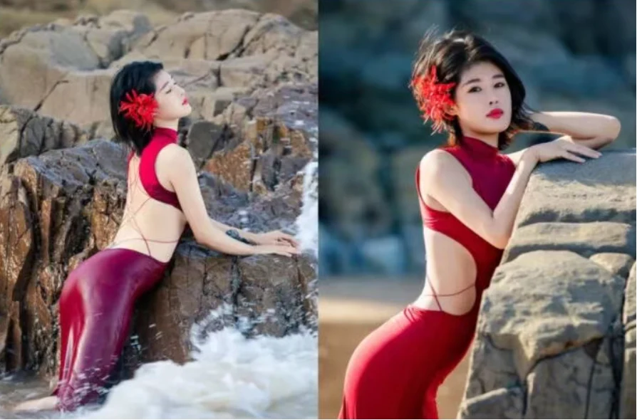 去海边玩，红裙才是正确打开方式！9个动作，拍出绝美S线