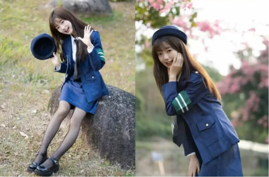 黑丝制服，9个拍照姿势，又甜又辣显腿长，拿捏纯欲氛围天花板