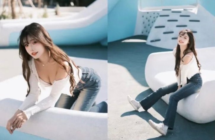 又纯又欲！9个动作拿捏甜酷辣妹风，这组蓝色系写真太绝了