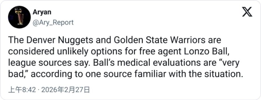 勇士沒興趣！朗佐鮑爾體檢結果曝光！徹底無球可打