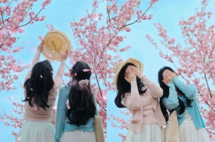 和姐妹看樱花这样拍！连空气都是甜的，不露脸也美到犯规！