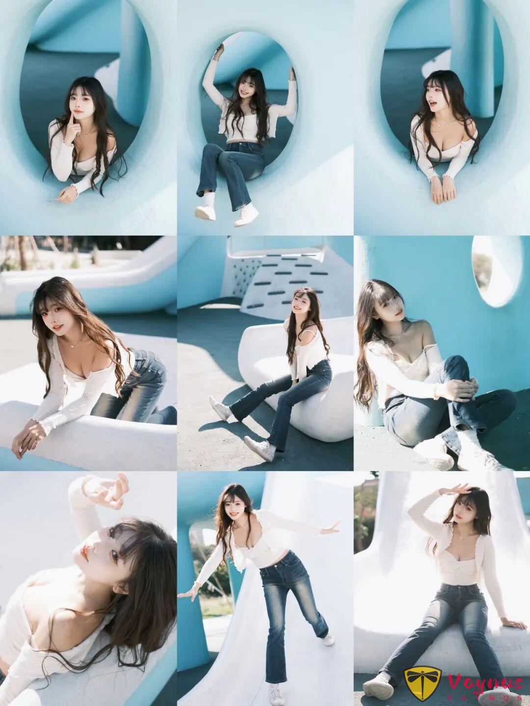 又纯又欲！9个动作拿捏甜酷辣妹风，这组蓝色系写真太绝了