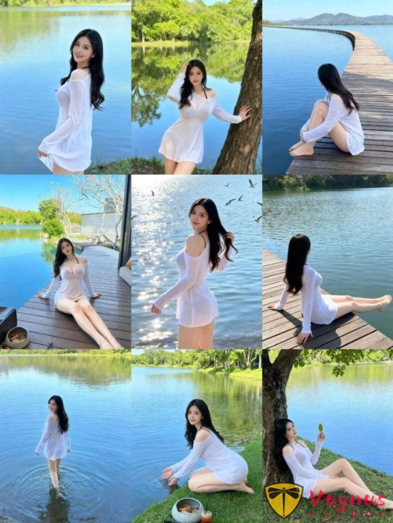 湖边、水边拍照,保姆级教程,教你9个姿势,拍出干净清透女神范