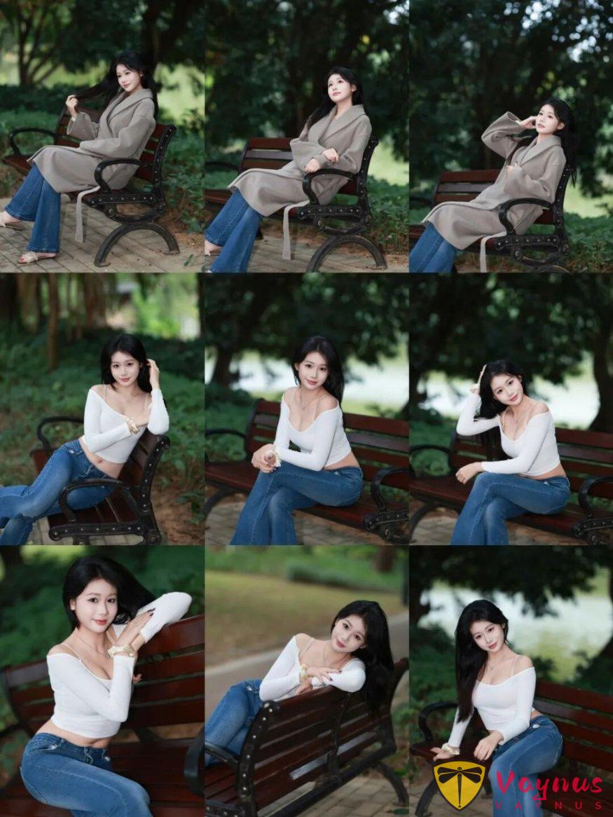 公園長椅拍照，9個冬日坐姿，溫柔知性有氣質，路人視角也很美