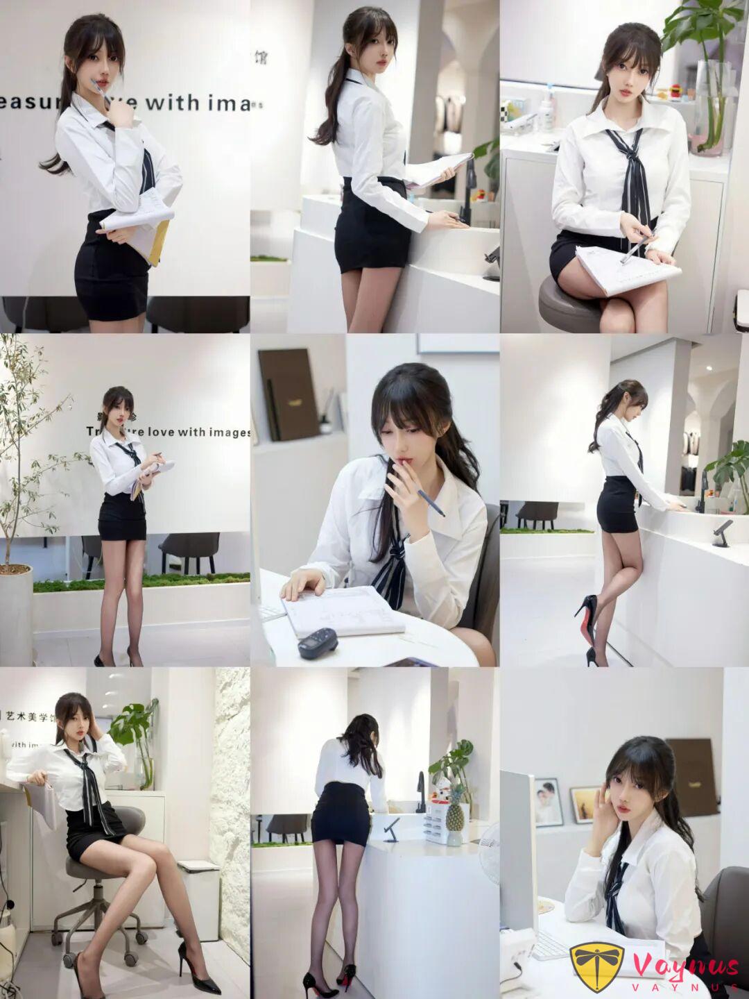 白襯衫+包臀裙，9個制服拍照姿勢，化身又純又欲釣系職場學姐