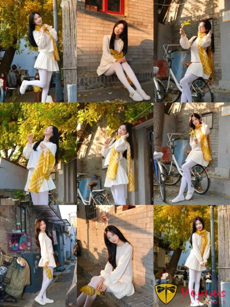 深秋百褶少女，9個拍照姿勢，甜美乖巧又減齡，軟糯清新超顯白