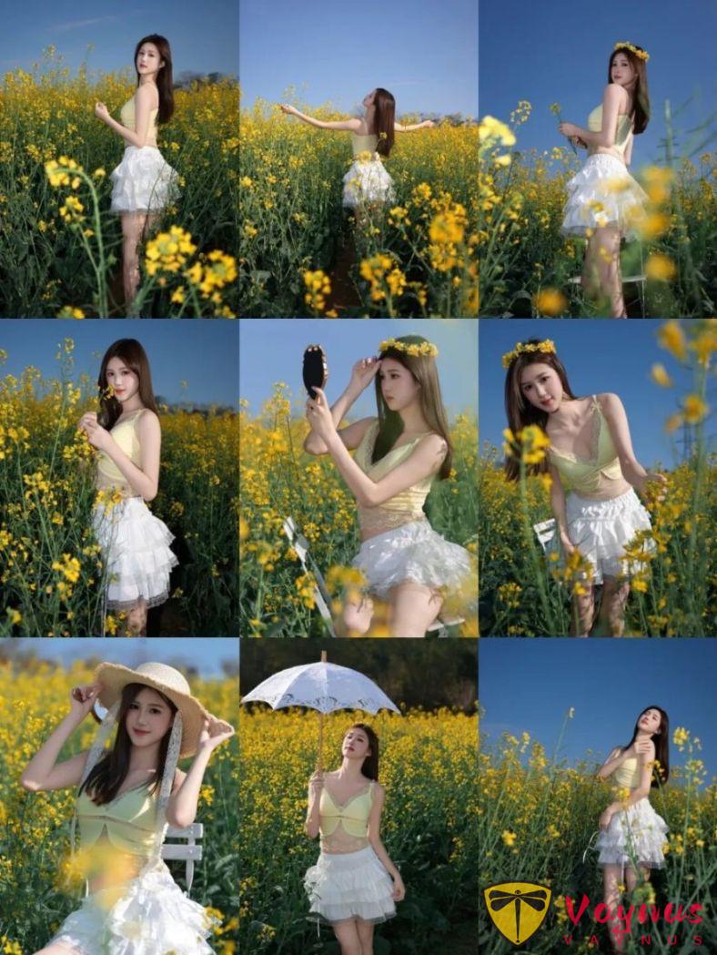 油菜花氛围感拍照，9个动作教你拍出电影级少女感，美到心坎里