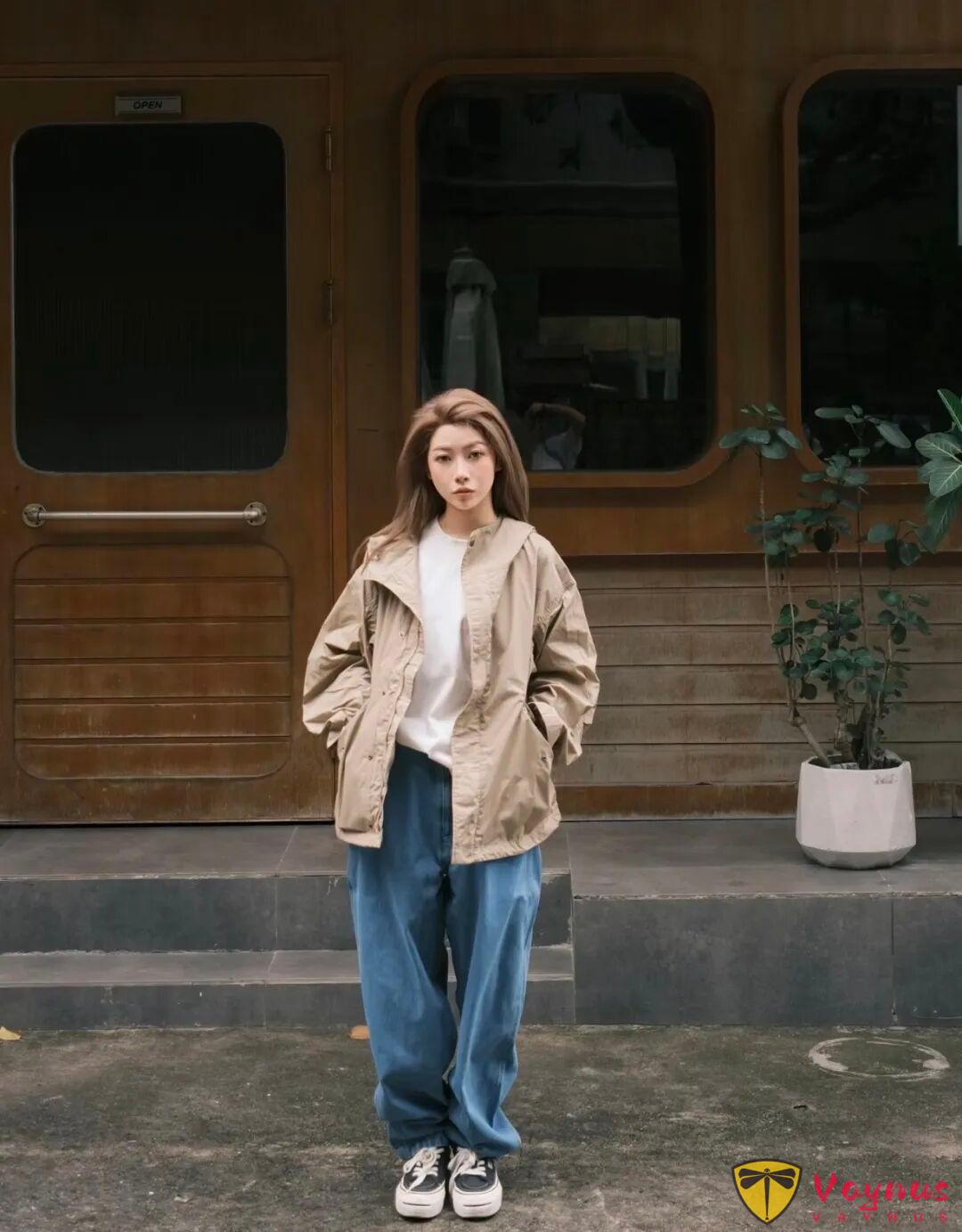卡其色风衣+牛仔裤，很有范儿的一组秋日穿搭