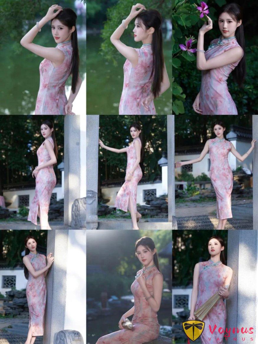 粉色少女旗袍寫真,9個萬能姿勢,顯瘦顯身材,溫柔甜美有韻味
