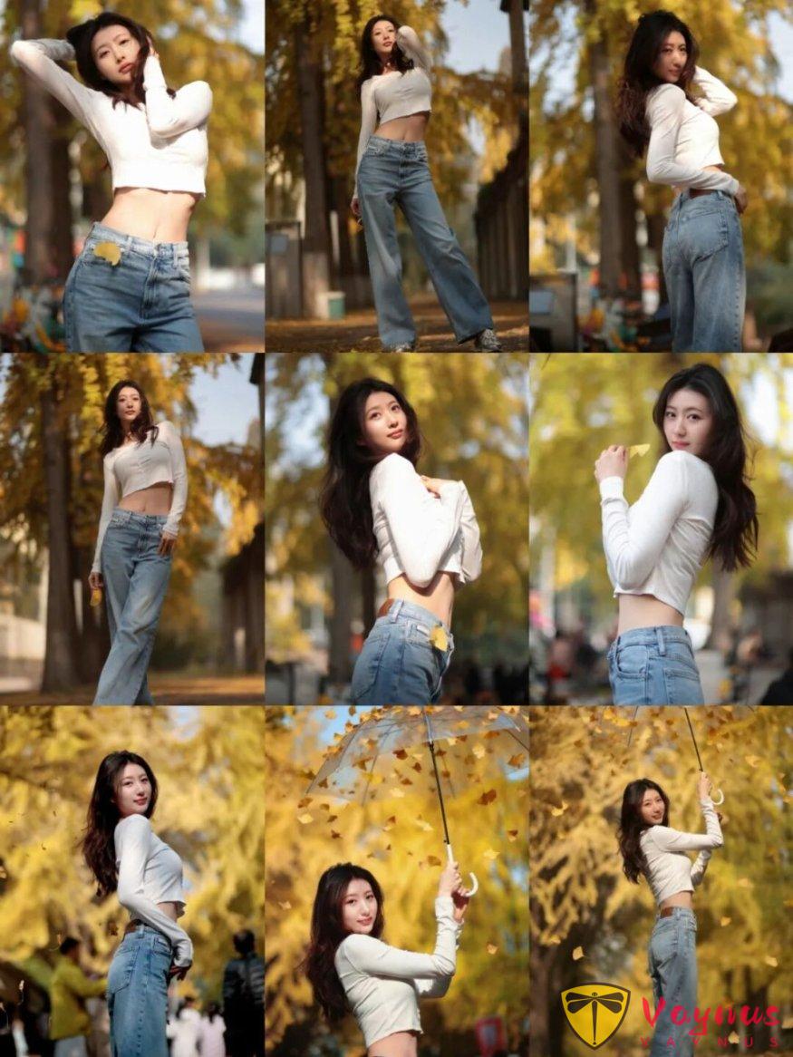 9個秋日銀杏拍照姿勢,清新干淨顯膚白,白衣牛仔纔是yyds