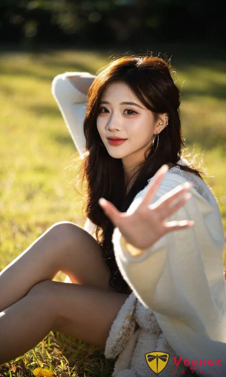 9个草地拍照姿势，白色毛衣+治愈逆光，在这个冬天被阳光狠狠宠爱