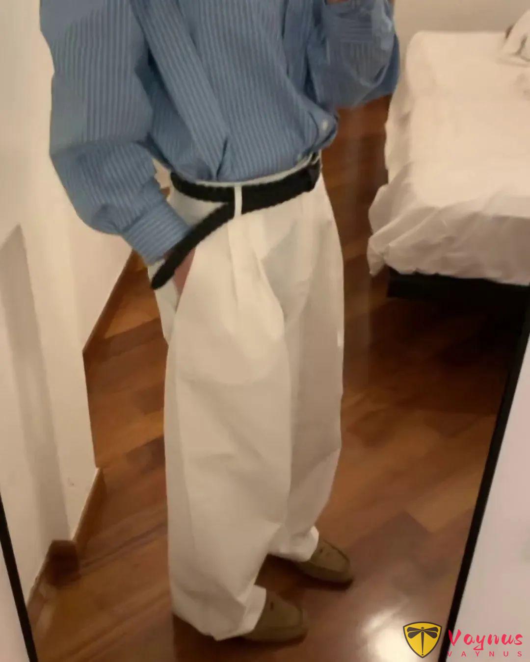 蓝色条纹衬衫穿搭灵感