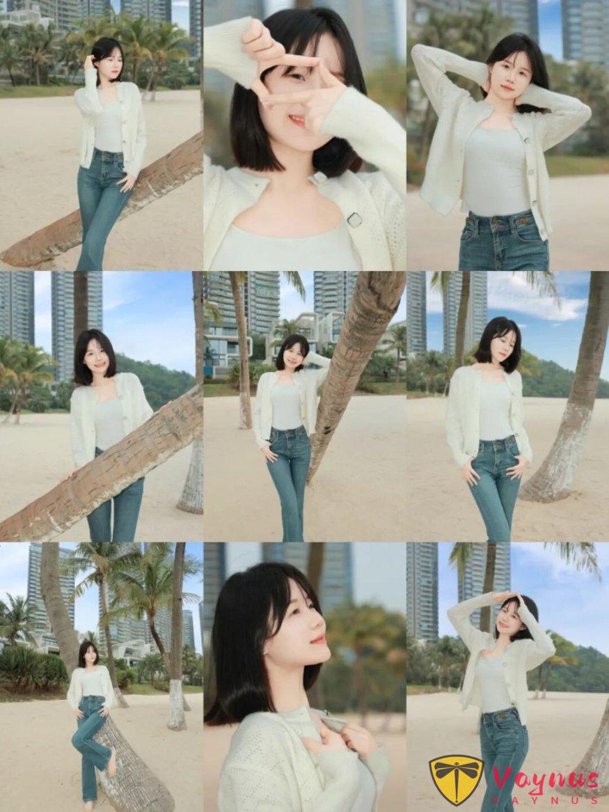 海邊牛仔褲拍照，9個姿勢動作，溫柔氣質狠狠拿捏，顯高又顯瘦