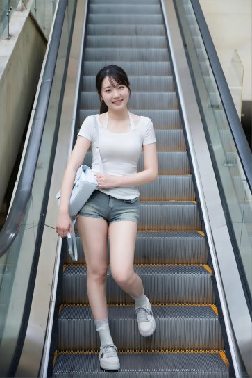 誰懂啊,商場扶梯這樣拍照,她真的好甜!誰拍誰好看