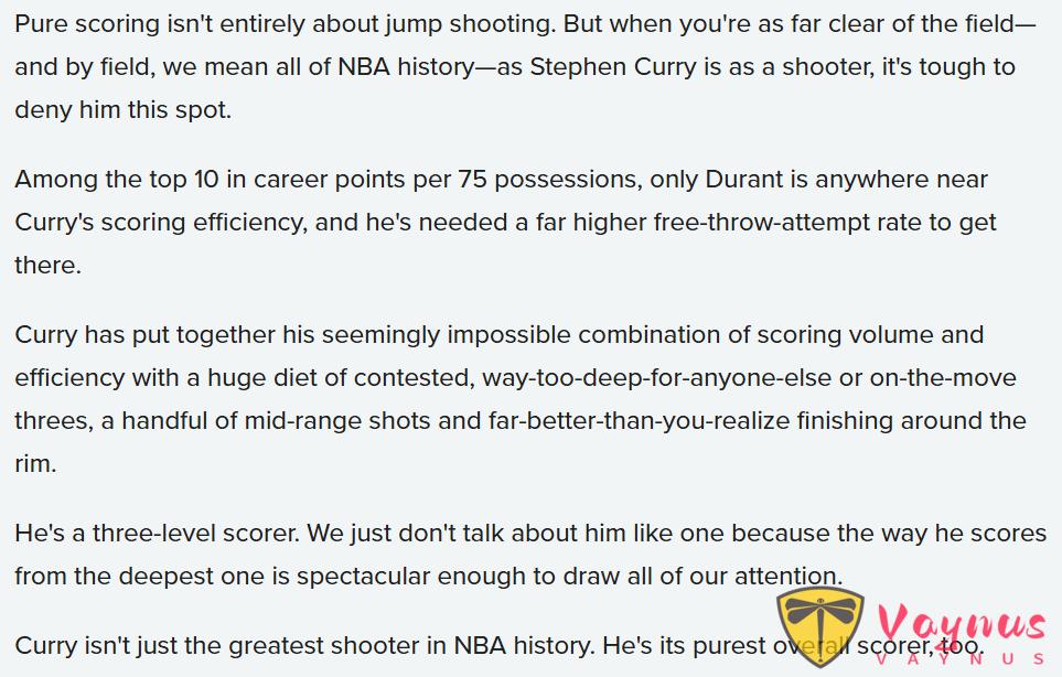 實至名歸！美媒評歷史最純粹得分手榜出爐！庫裡力壓群雄登頂榜首